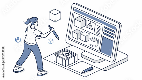 Digital Design Process: Woman Creating 3D Graphics