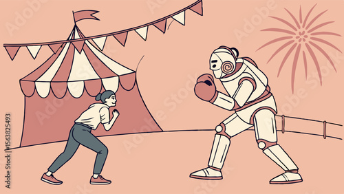 Human vs. Robot Boxing Match at a Carnival