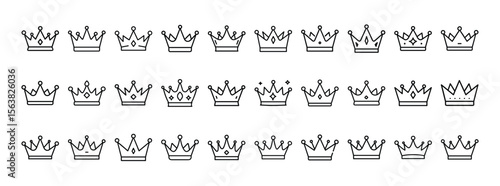 Royalty, crown, king, queen, leadership – thin line web icon set. Outline icons collection. Simple vector illustration.