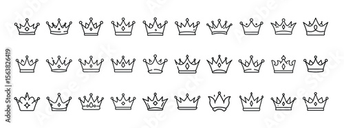 Royalty, crown, king, queen, leadership – thin line web icon set. Outline icons collection. Simple vector illustration.