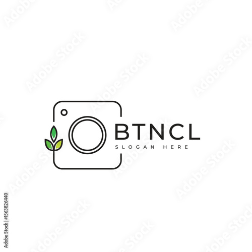 Camera photography nature line logo design vector