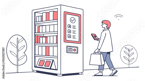 Automated Library Kiosk: Woman with Book Rental