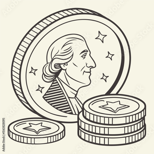 Cartoon illustration of a girl eating cake with money