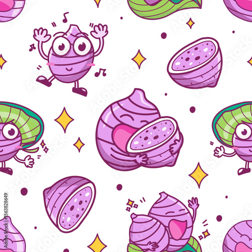 Seamless pattern cute taro elements. Vector illustration