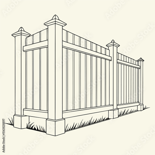 Isolated white fence vector illustration set with a security gate for a house or prison
