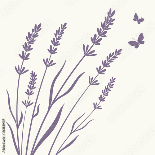 Elegant seamless pattern vector illustration of lavender flowers with wheat and bird feather elements