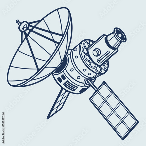 Here's a concise description:

A 3D rocket vector, along with a satellite dish antenna, illustrates modern communication technology and global broadcasting equipment on a white background