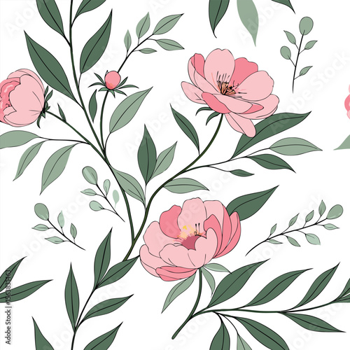 Wallpaper Mural Seamless pattern with pink roses, floral design with leaves, perfect for spring or summer decoration Torontodigital.ca