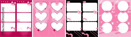 Romantic Pink Photo Frame Vector Collection with Hearts, Ribbons, and Cute Elements
