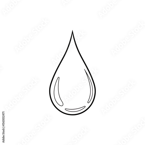 Clean minimalist simple vector outline illustration of a single water drop icon symbol graphic element representing purity liquid nature essential design resource