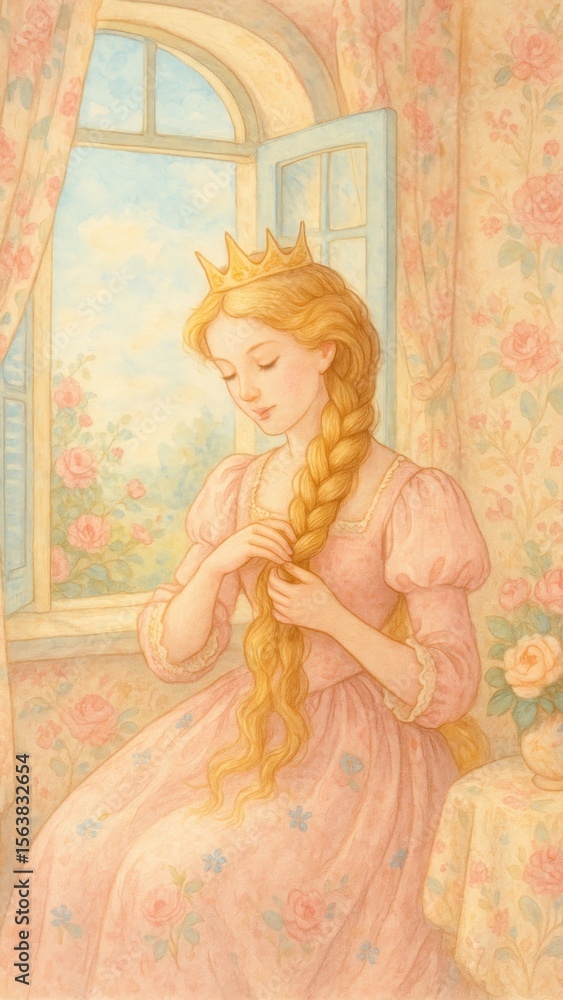 Naklejka premium Princess braiding hair window