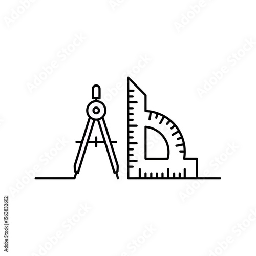 Minimalist line icon of essential drafting and geometry tools illustrating the concepts of precision measurement technical drawing and educational school subject
