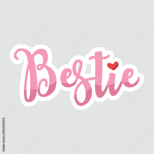 Bestie Handwritten Calligraphy Sticker Vector. Cute 
