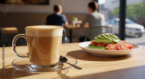 Wallpaper Mural Latte and avocado tomato sandwich on cafe table Torontodigital.ca