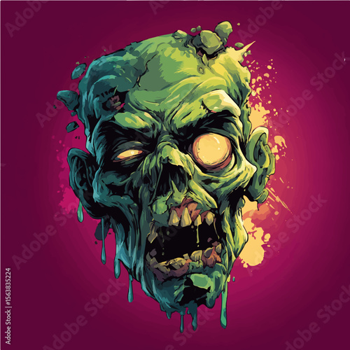scary zombie monster face vector illustration