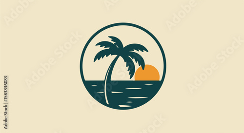 Tropical Palm Tree Sunset Circular Logo Design