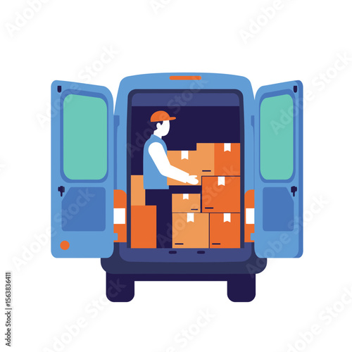 Cargo Delivery and Loading: A dynamic illustration capturing the essence of cargo handling, featuring a delivery vehicle and a focused individual expertly arranging boxes