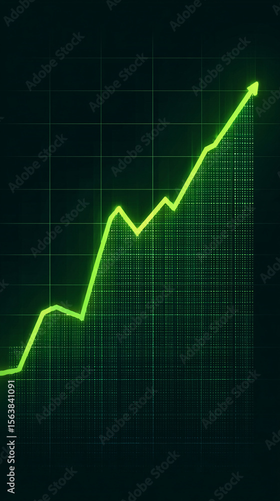 Naklejka premium Simple green line graph illustrating steady growth on a clean blank background. Minimalist design with clear upward trend. Caption space available on the side for text or data.