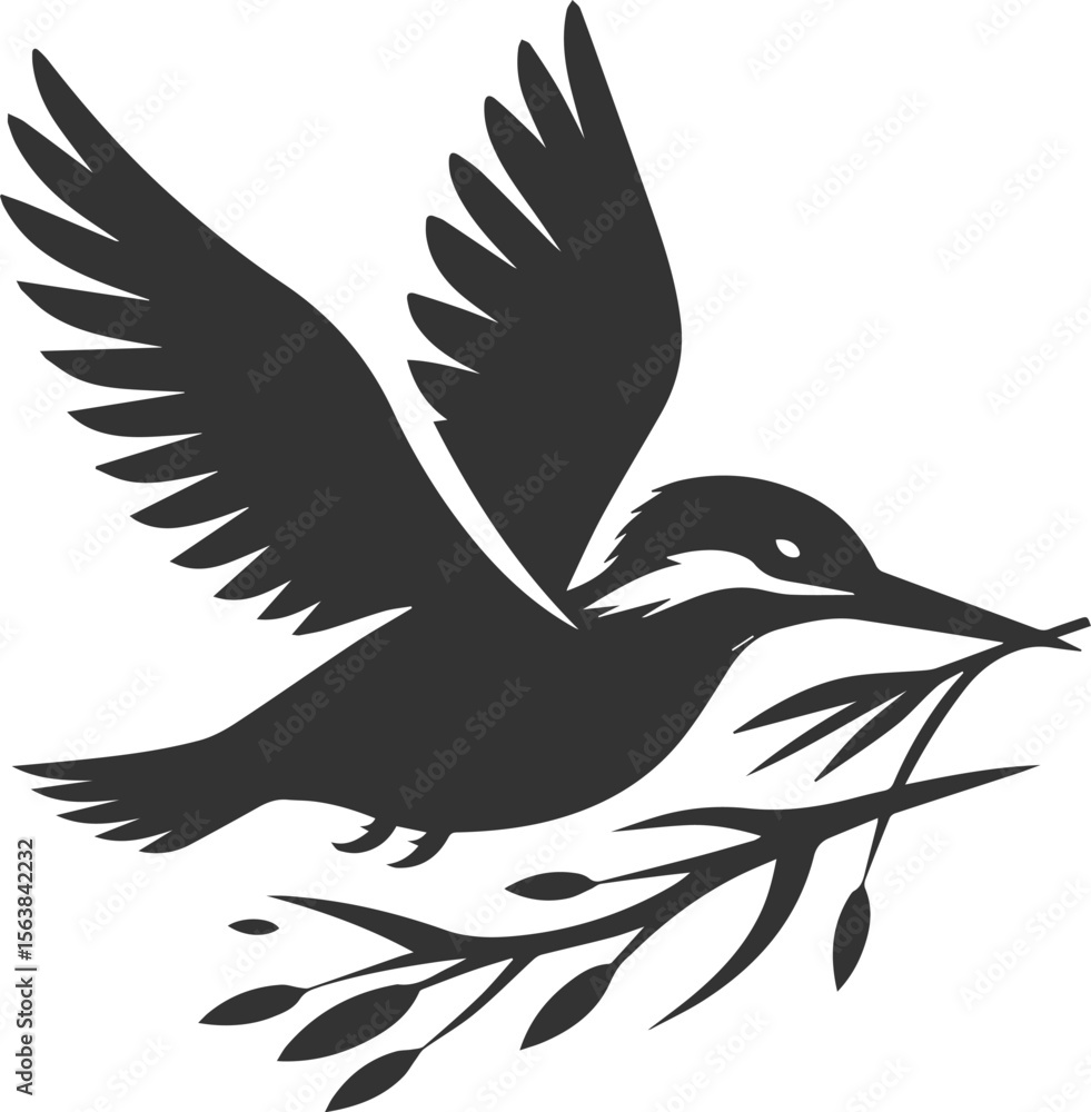 Fototapeta premium Vector silhouette of a kingfisher black illustration drawing