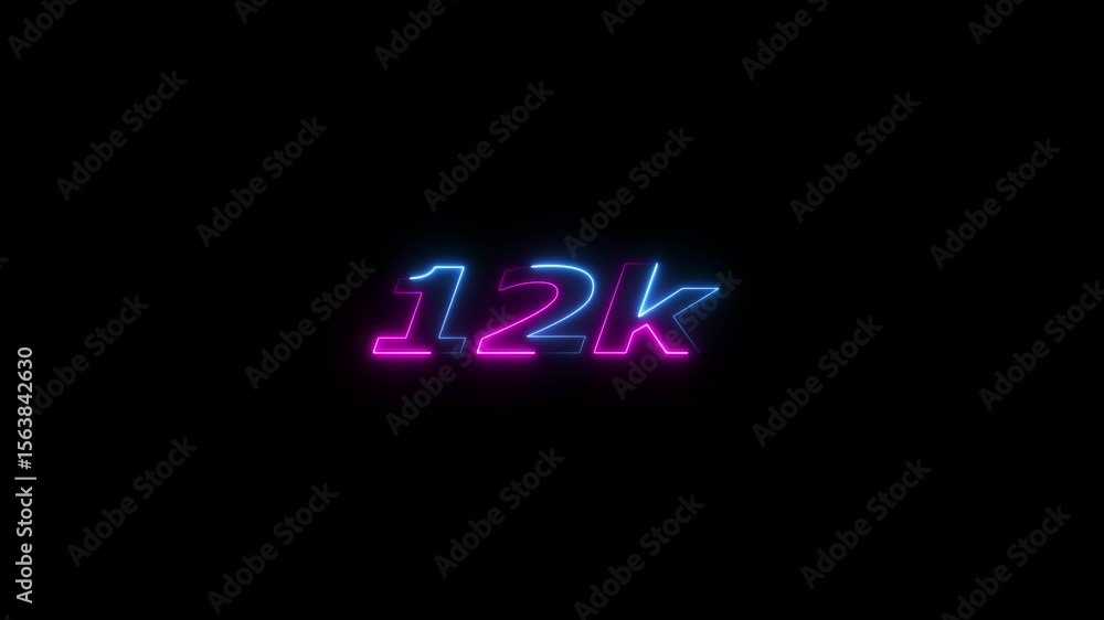 12k animation neon text effect video motion on black background. 12k Followers Celebration text animation. 12k animation neon text effect video motion on black background. 12k Followers Celebration text animation.
