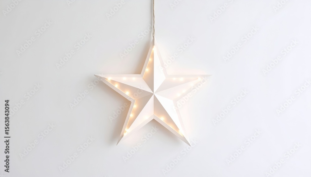 White Paper Star Decoration with Warm LED Lights Hanging on Wall White Paper Star Decoration with Warm LED Lights Hanging on Wall