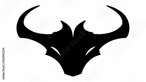 Stylized silhouette of a horned animal head with sharp features in a symmetrical design centered
