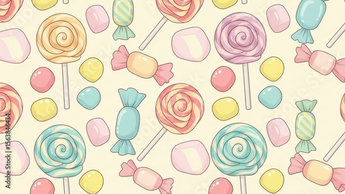 Whimsical Candy Land Pattern - Pastel Tone, Kawaii Style