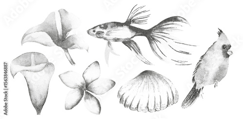 Aesthetic graphic tattoo. Gothic punk poster.Trendy elements with retro photocopy effect.