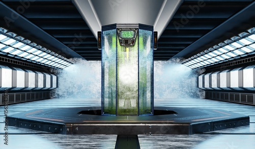 Hibernation machine, water pipe in the science room, 3D illustration