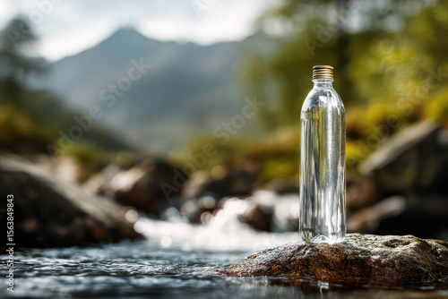 Pure Mountain Spring Water in Transparent Bottle: Refreshing Drink Product Shot