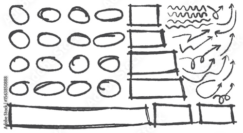  Freehand outlined visual tools with arrows, ovals, and frames—ideal for explainer content, flowcharts, creative mapping, and highlighting key elements in presentations.