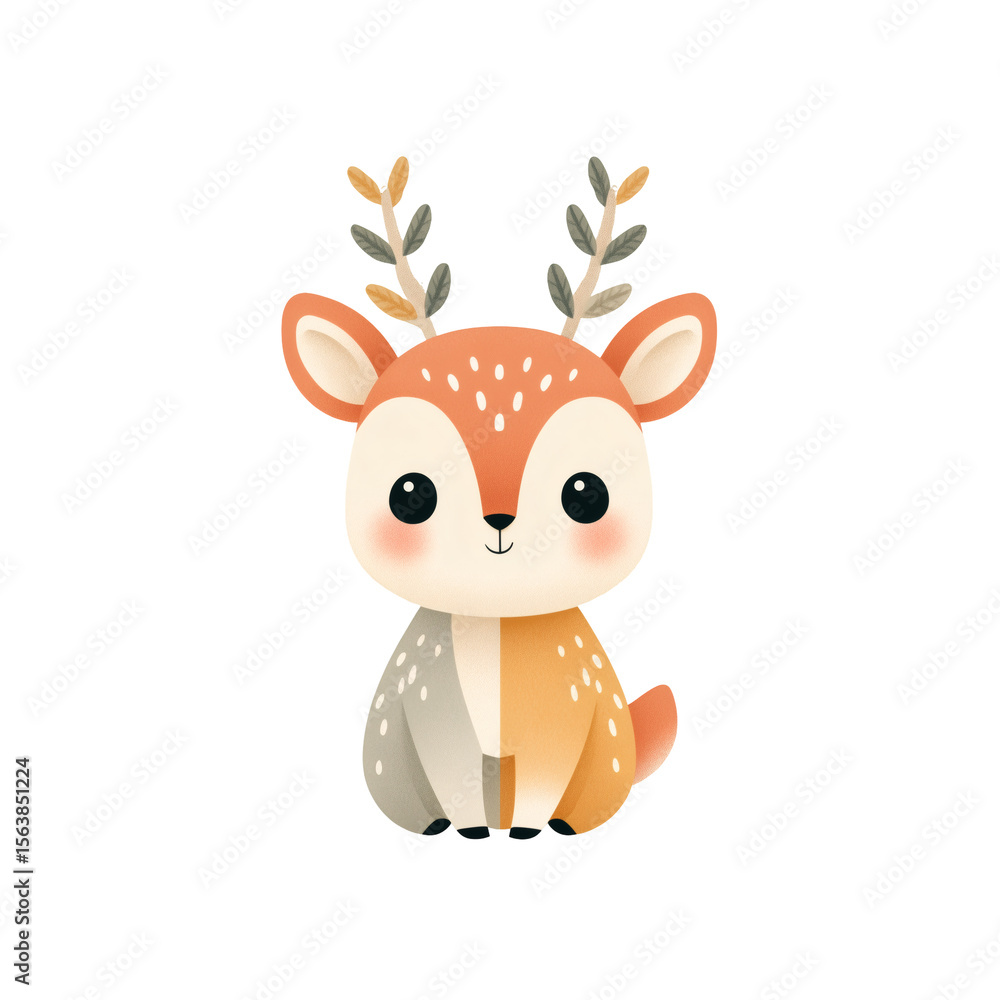 Naklejka premium Adorable isolated baby deer with big eyes transparent background in cute animal style illustration