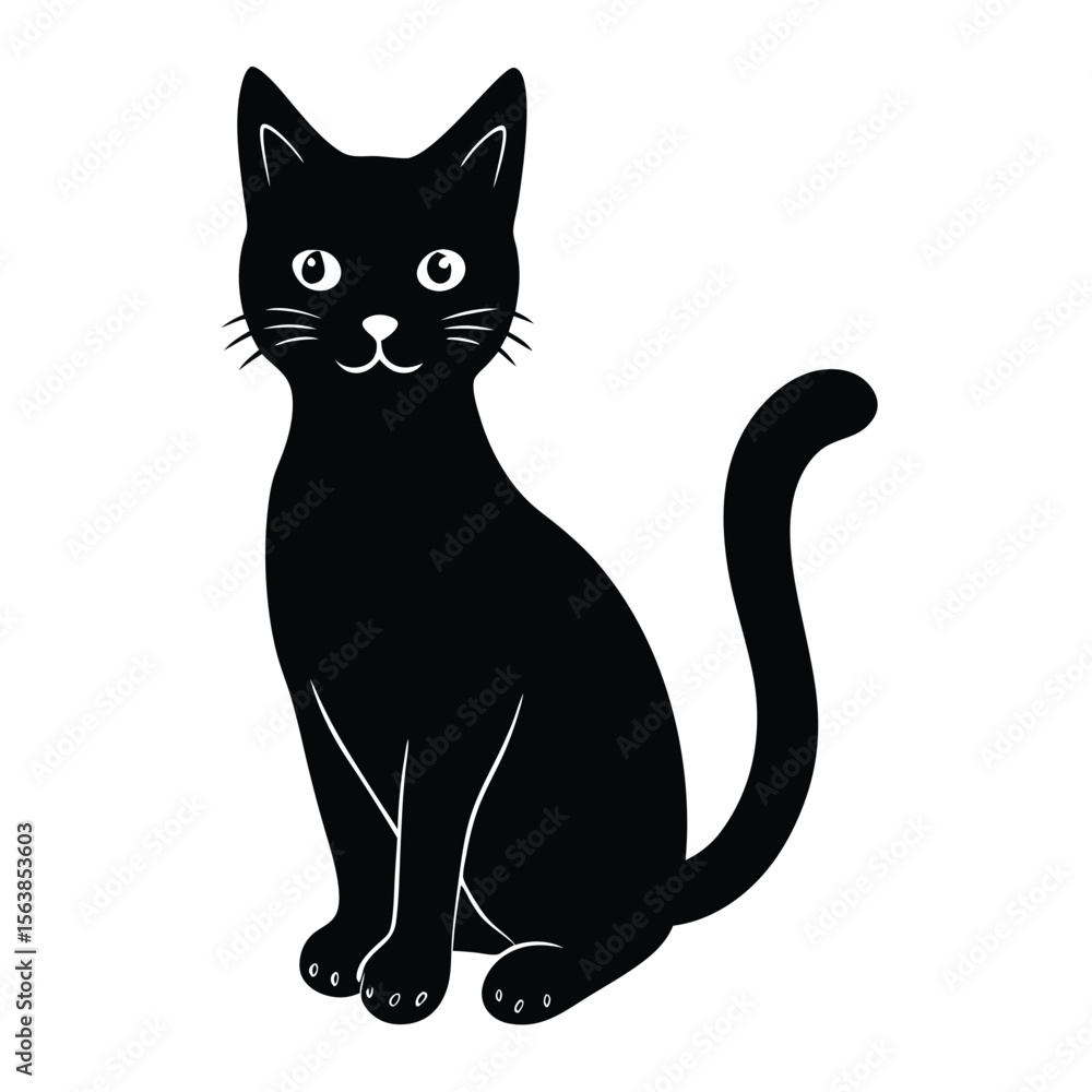 Fototapeta premium Charming Black Cat Illustration Gracefully Sitting with a Playful Pose and Innocent Expression Perfect for Children's Content and Cute Designs
