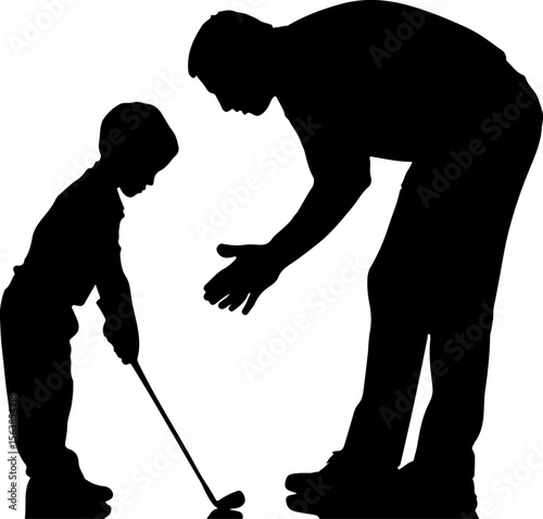 Father teaching son golf sport