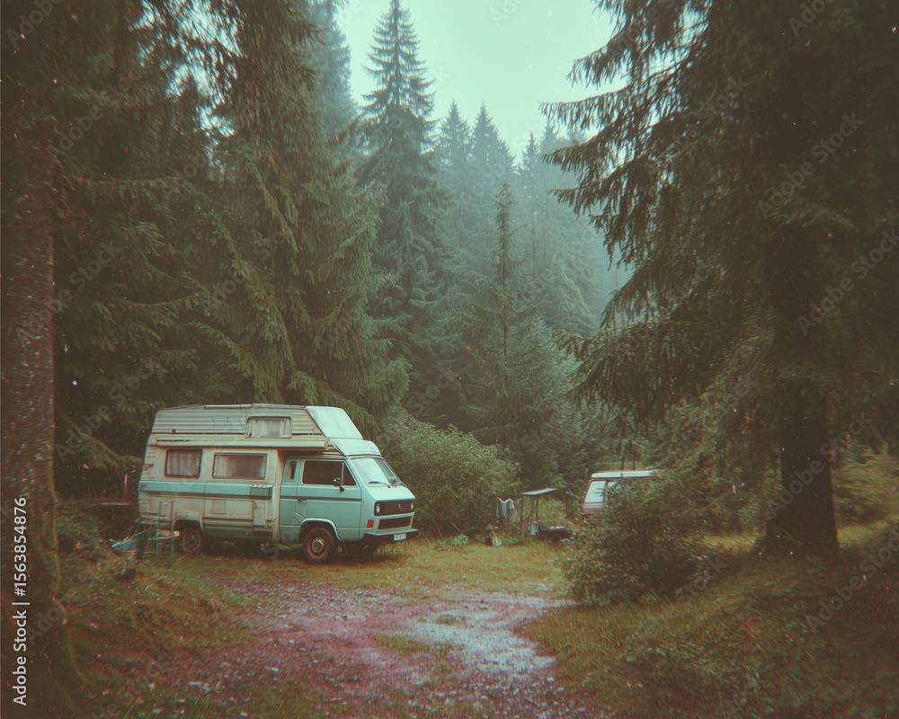 Obraz premium forest_landscape_in_retro_analog_color_gradin