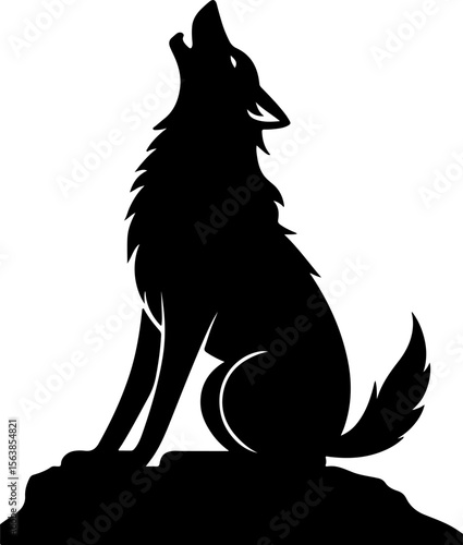Black wolf howling on rock animal silhouette