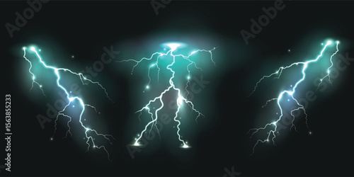 supercell thunder lightning strikes over sky in night. modern design of thunder for wallpaper