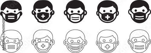 Face mask icon vector. Medical mask symbol. Surgical protective mask vector illustration. Icon set of face mask, surgical mask, N95 mask