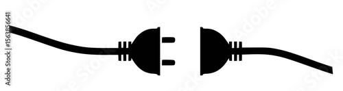 Black electrical plugs connecting on white background connection power