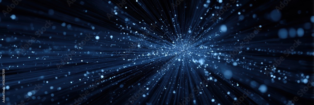 Naklejka premium Abstract blue light streaks and glowing particles radiating from a central point