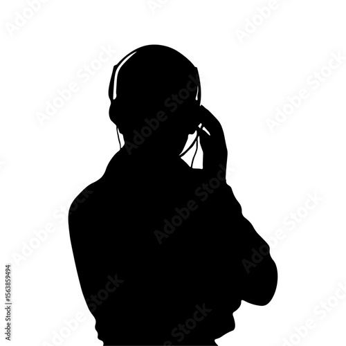 Silhouette of a girl with a headset working in a support service, call center, hotline