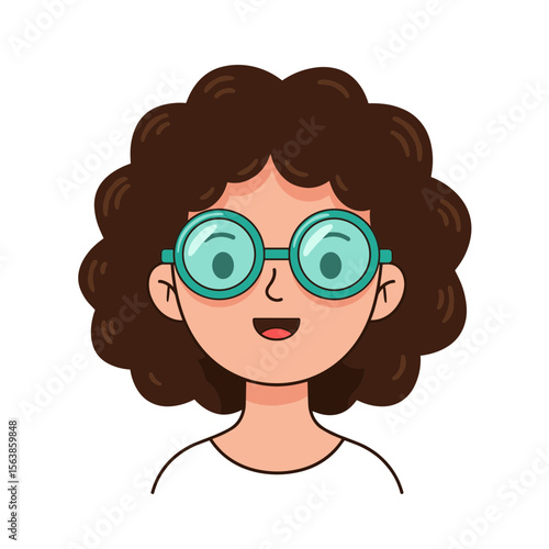 Woman with glasses wearing round eyewear. Perfect for optical shops, fashion accessories blogs, and vision care services.