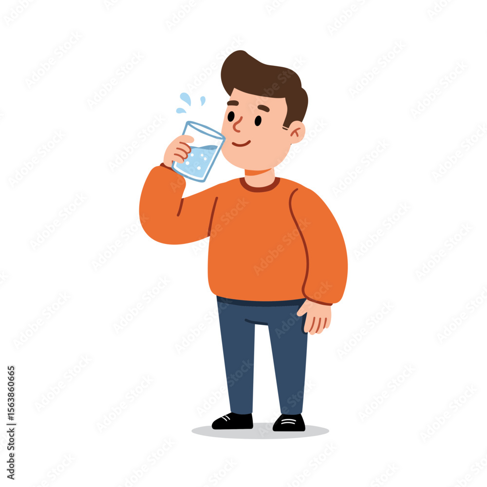 Man drinking water from glass. Hydration and healthy lifestyle illustration for wellness content and health campaigns. Man drinking water from glass. Hydration and healthy lifestyle illustration for wellness content and health campaigns.