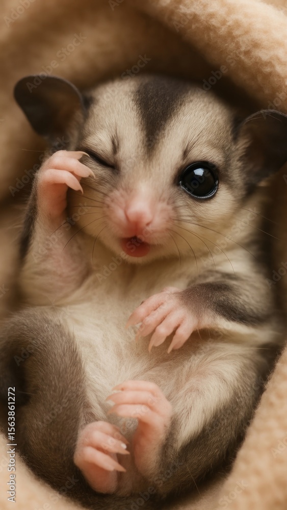 Fototapeta premium Adorable baby sugar glider winking.