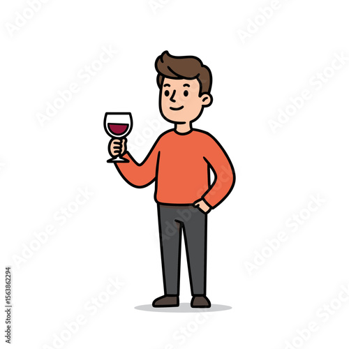 Man with wine glass holding red beverage. Ideal for wine tasting events, sommelier services, and hospitality industry content.