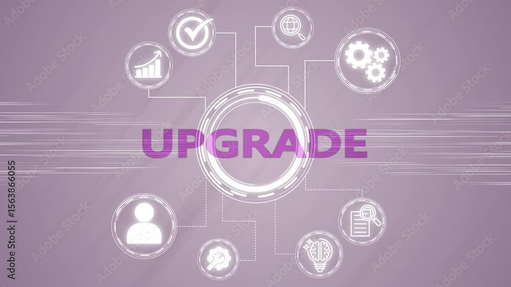 Finger touching tablet with web technology icons and UPGRADE inscription, web technology concept Finger touching tablet with web technology icons and UPGRADE inscription, web technology concept