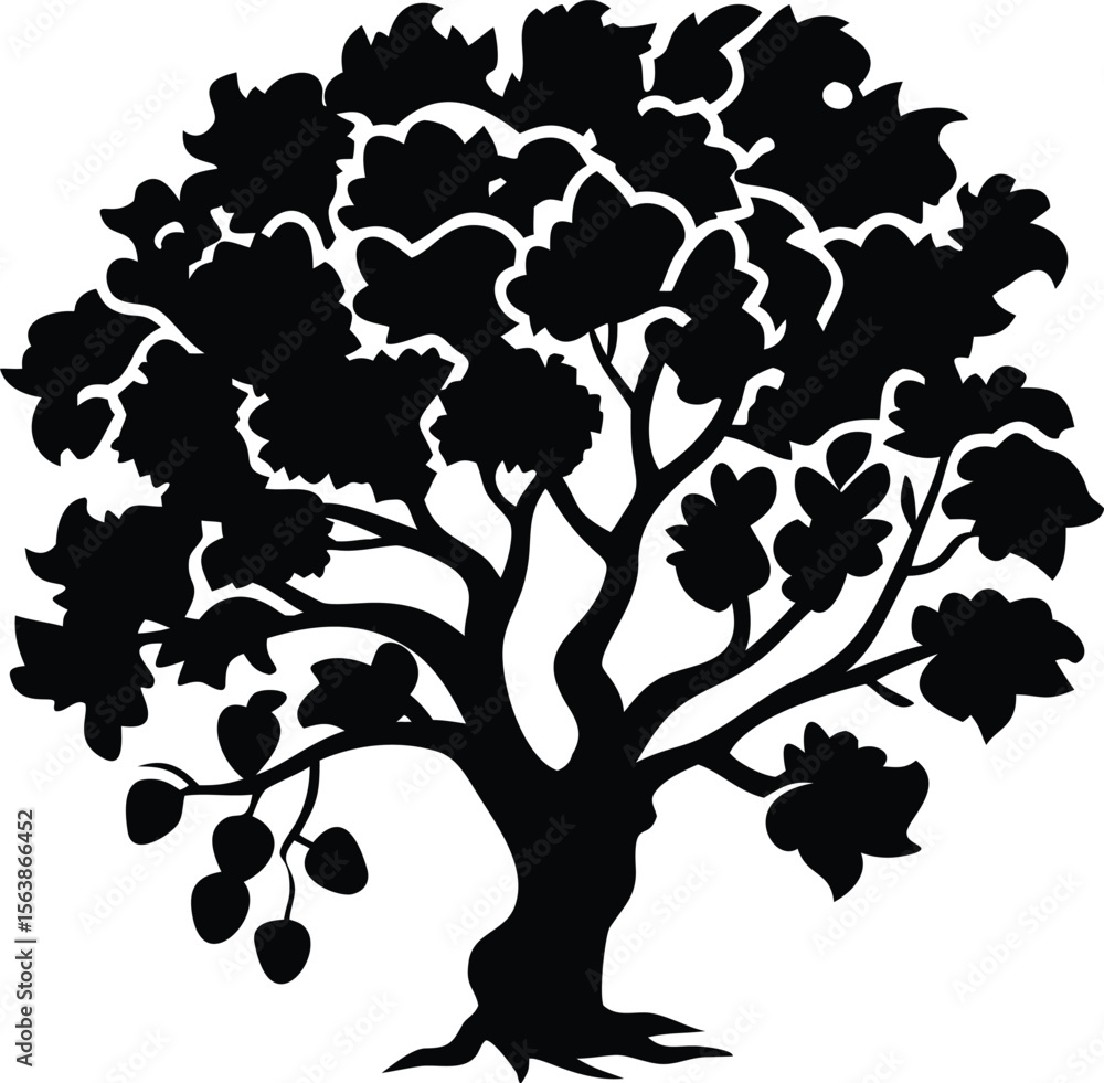 Naklejka premium Black Oak Tree Silhouette – Distinct Leaf Shape Artistic Design