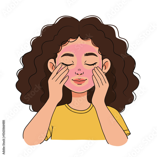 Woman with moisturizer applying face cream. Perfect for skincare routine, beauty regimen, or facial care concepts.