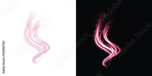 Swirl, twirl, line, light, and pink create this luminous PNG. A transparent PNG Overlay with glowing spiral motion ideal for magical, elegant, or futuristic design and visual effects