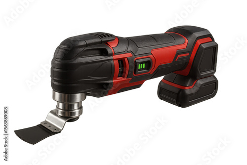 Cordless oscillating multi-tool isolated on transparent background, red and black